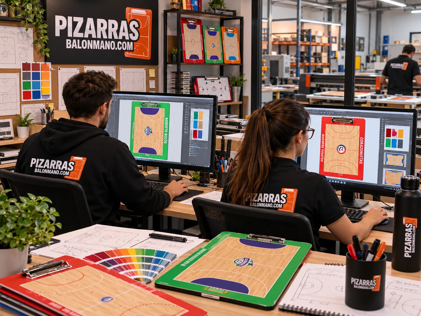 Diseño de pizarras de balonmano en el ordenador, con muestras de color