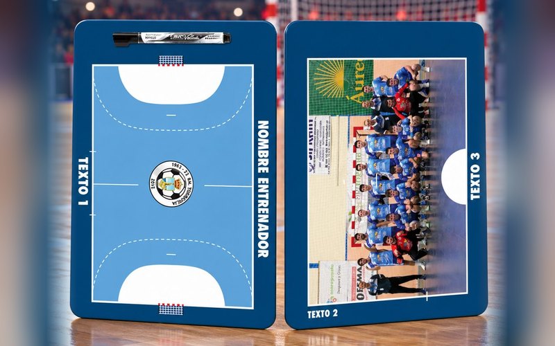 Ejemplo de Pizarra Regalo de balonmano: la pista delante y la foto del equipo detrás